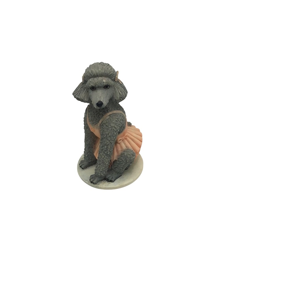 Vintage Grey Poodle Figurine Peach Tutu Ballerina Dog Resin Statue 3.25 Inch